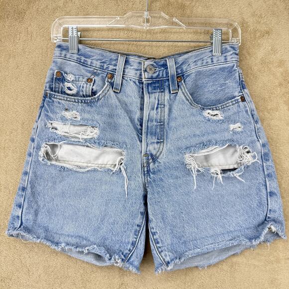 Levi's Pants - Levis 501 Shorts Womens 26 Blue Distressed High Rise Button Fly Denim Cut Off